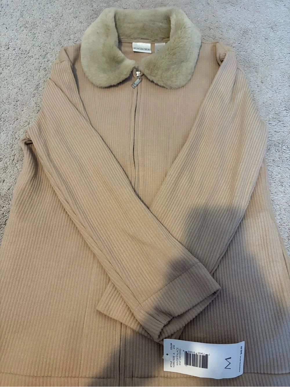 Villager Sport Beige Ribbed Cowl Collar Sweater Jacket